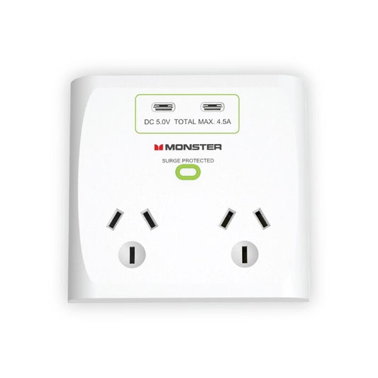 Monster Dual Socket Surge Protector with Dual USB-C Ports White [MT-FPDSU700W]