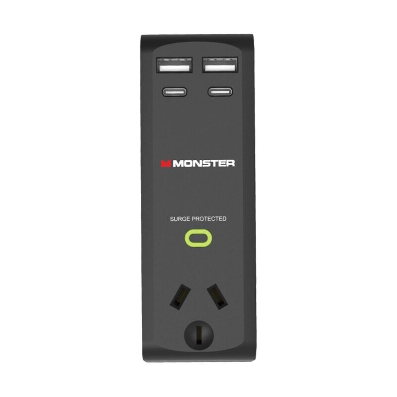 Monster Single Socket Surge Protector with USB-C & USB-A Ports Black [MT-FPSPU30WB]