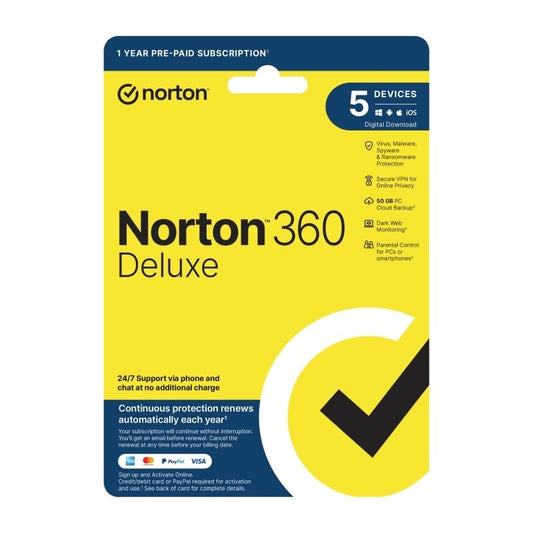 Norton 360 Deluxe Protection 1 User 5 Devices 1 Year Sub ESD Version [21441469]