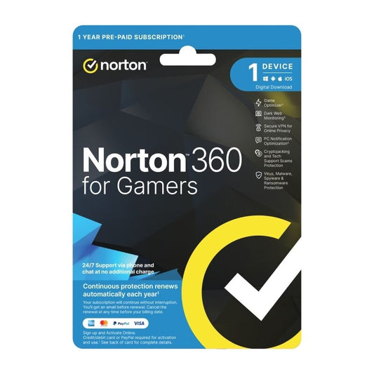 Norton 360 Protection For Gamers 1 User 1 Device 1 Year Sub [21433641]