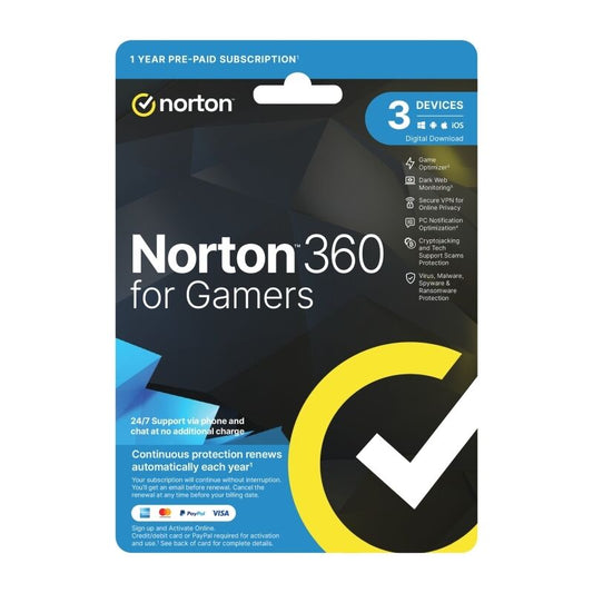 Norton 360 Protection For Gamers 1 User 3 Device 1 Year Sub [21441487]