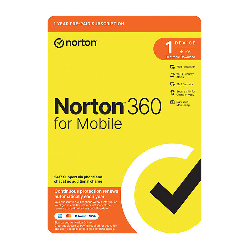 Norton 360 for Mobile 1 User 1 Device 1 Year Sub ESD Version [21442359]