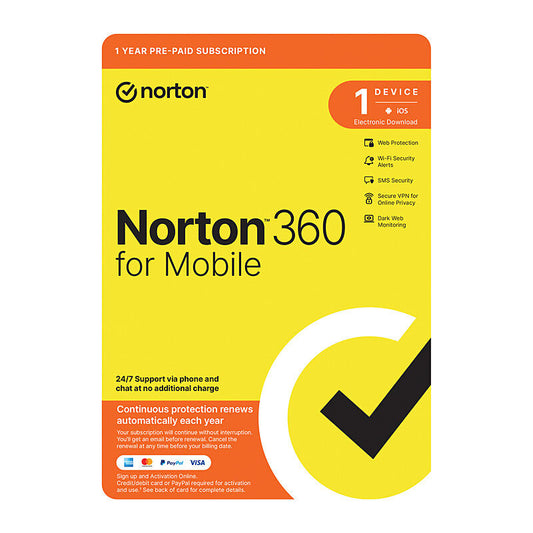 Norton 360 for Mobile 1 User 1 Device 1 Year Sub ESD Version [21442359]