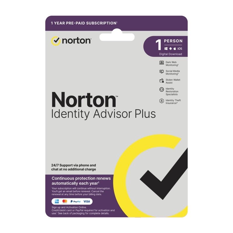 Norton Identity Advisor Plus 1 User 1 Year Sub ESD Version [21432802]