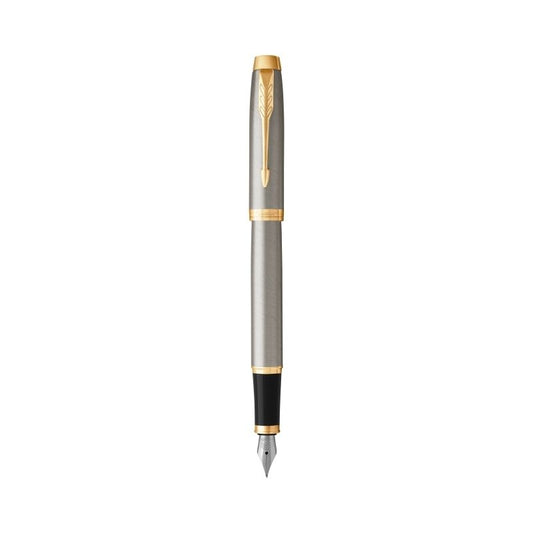 Parker IM Fountain Pen - Brushed Metal, Gold Trim, Medium Nib