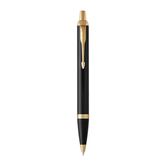 Parker IM Ballpoint Pen - Black Lacquer, Gold Trim with Medium Tip, Blue Ink