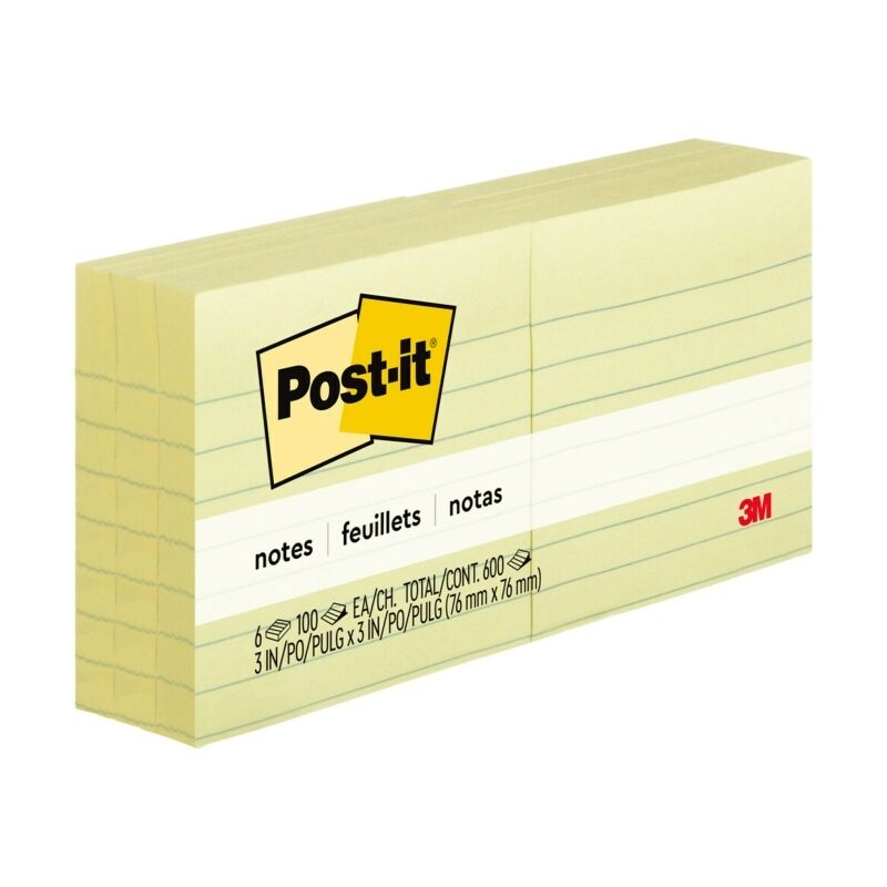 Post-It Lined Notes Canary Yellow 76 x 76mm 6-Pack