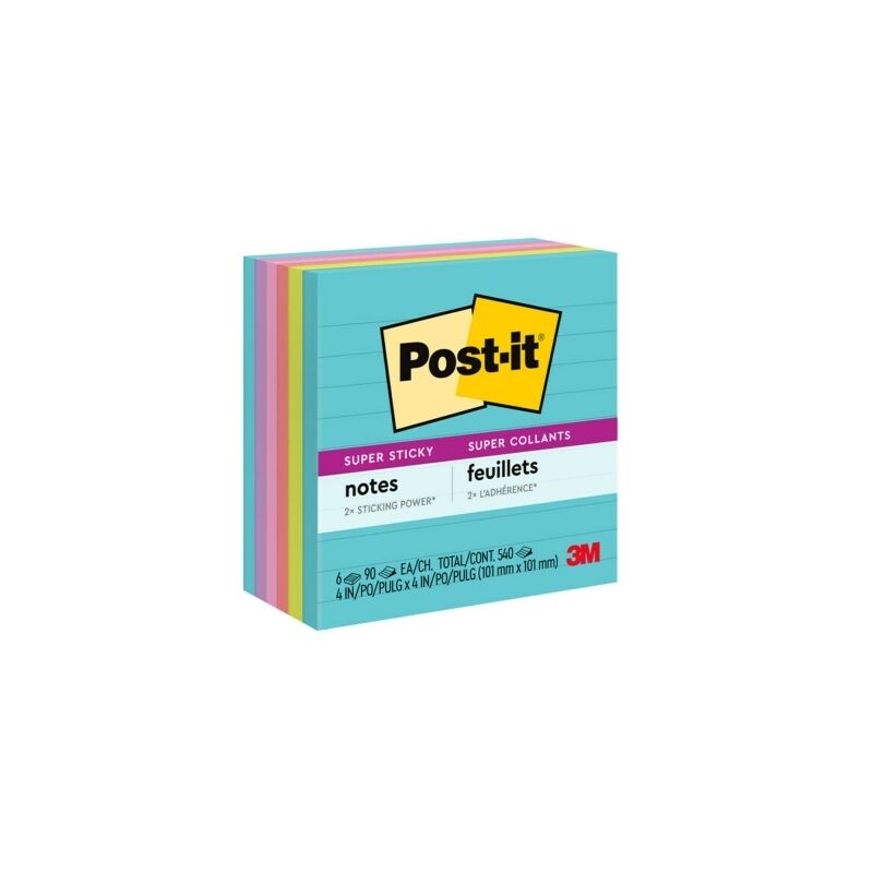 Post-It Lined Super Sticky Notes Miami 101 x 101mm 6-Pack