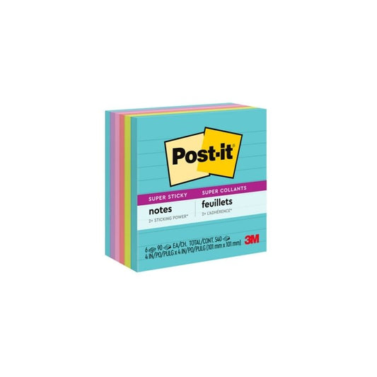Post-It Lined Super Sticky Notes Miami 101 x 101mm 6-Pack