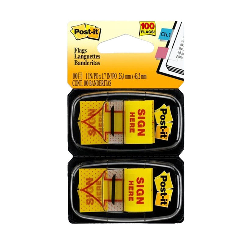Post-It Sign Here Flags Yellow 25 x 43mm 2-Pack - Box of 6