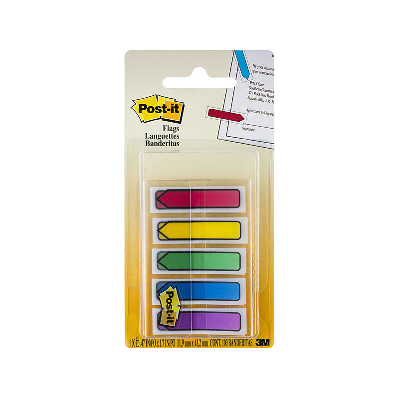 Post-It Arrow Flags Primary Colours 12 x 45mm 5-Pack - Box of 6