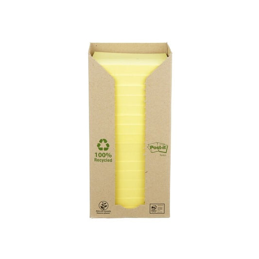 Post-It Recycled Notes Canary Yellow 76 x 76mm 16-Pack
