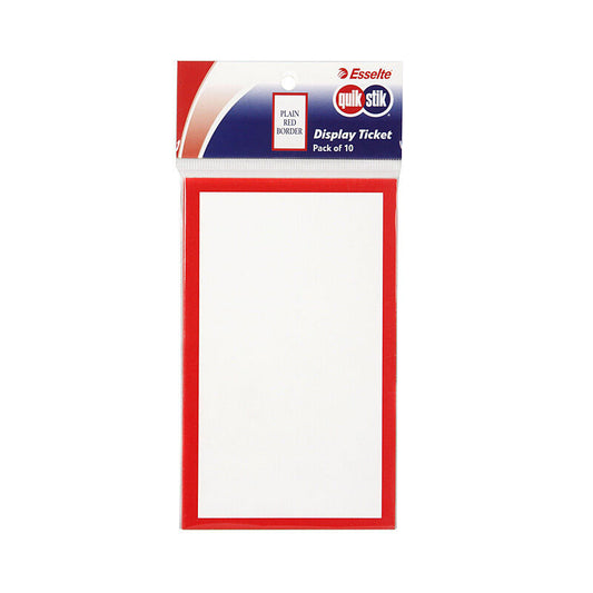 Quikstik Display Tickets Plain Red Border Pk 10