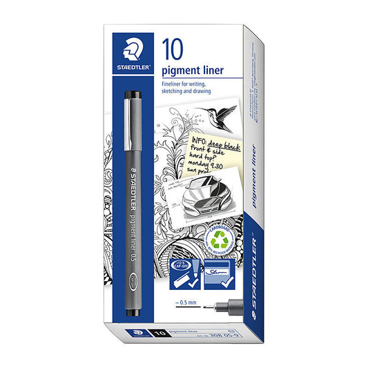 Staedtler 0.5mm Pigment FineLiner - Box of 10 - Black