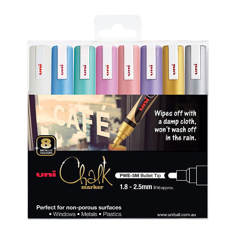 uni Chalk Mrkr Blt Metallc Pk8